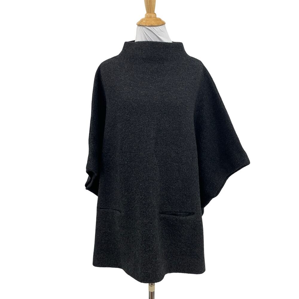 Wilfred Sweater Women S/M Charcoal Merino Wool Funnel Neck Pocket Poncho